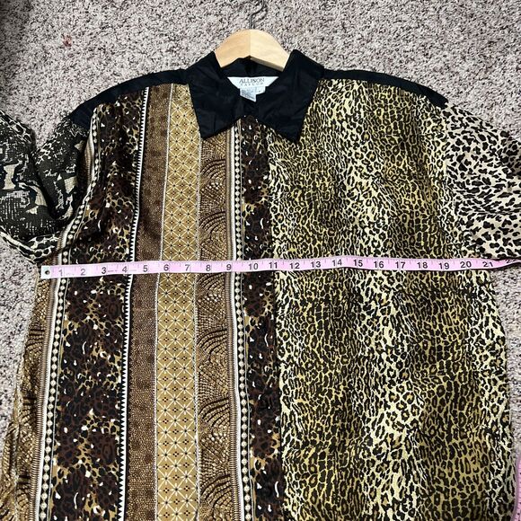 Vintage Allison Taylor Cheetah Print 100% Silk Button Up Shirt Women Size L - Picture 10 of 10